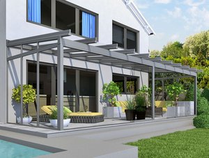 Ganzglas-Schiebetür für Terrassendächer